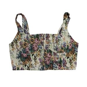 Wild Fable LARGE Tapestry Jacquard Cropped Corset Top Floral Hook and Eye